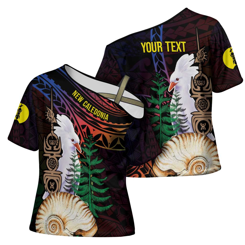 New Caledonia Kanaky Personalized Cross Shoulder Shirt Kagu Bird Emblem - Polynesian Pride