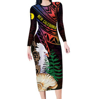 New Caledonia Kanaky Personalized Family Matching Long Sleeve Bodycon Dress and Hawaiian Shirt Kagu Bird Emblem - Polynesian Pride