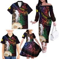 New Caledonia Kanaky Personalized Family Matching Off The Shoulder Long Sleeve Dress and Hawaiian Shirt Kagu Bird Emblem - Polynesian Pride