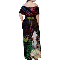 New Caledonia Kanaky Personalized Family Matching Off Shoulder Maxi Dress and Hawaiian Shirt Kagu Bird Emblem - Polynesian Pride