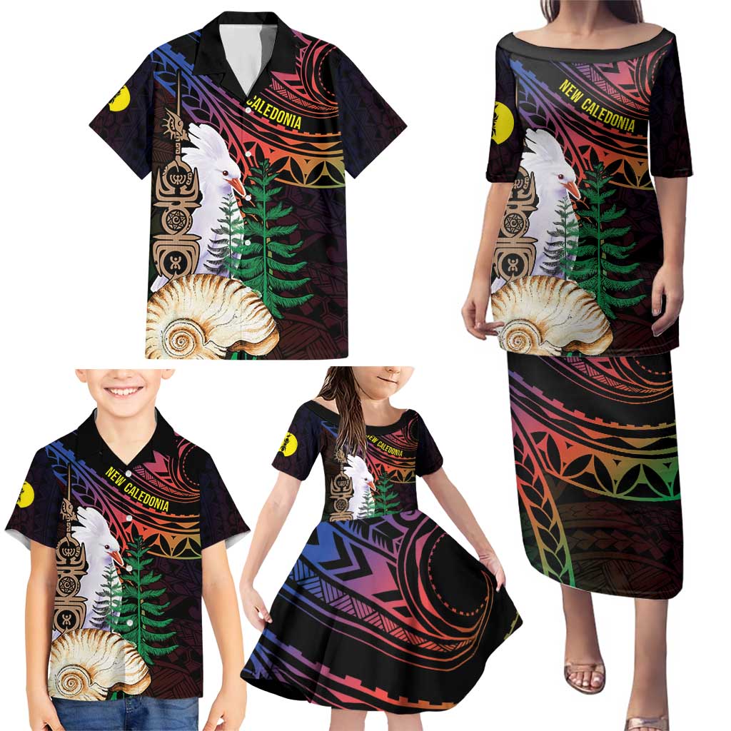 New Caledonia Kanaky Personalized Family Matching Puletasi and Hawaiian Shirt Kagu Bird Emblem - Polynesian Pride
