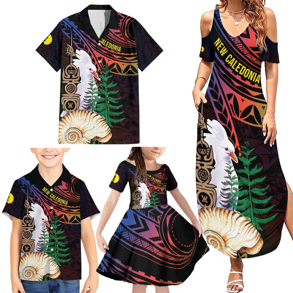 New Caledonia Kanaky Personalized Family Matching Summer Maxi Dress and Hawaiian Shirt Kagu Bird Emblem - Polynesian Pride