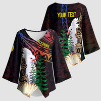 New Caledonia Kanaky Personalized Kimono Sleeve Blouse Kagu Bird Emblem - Polynesian Pride