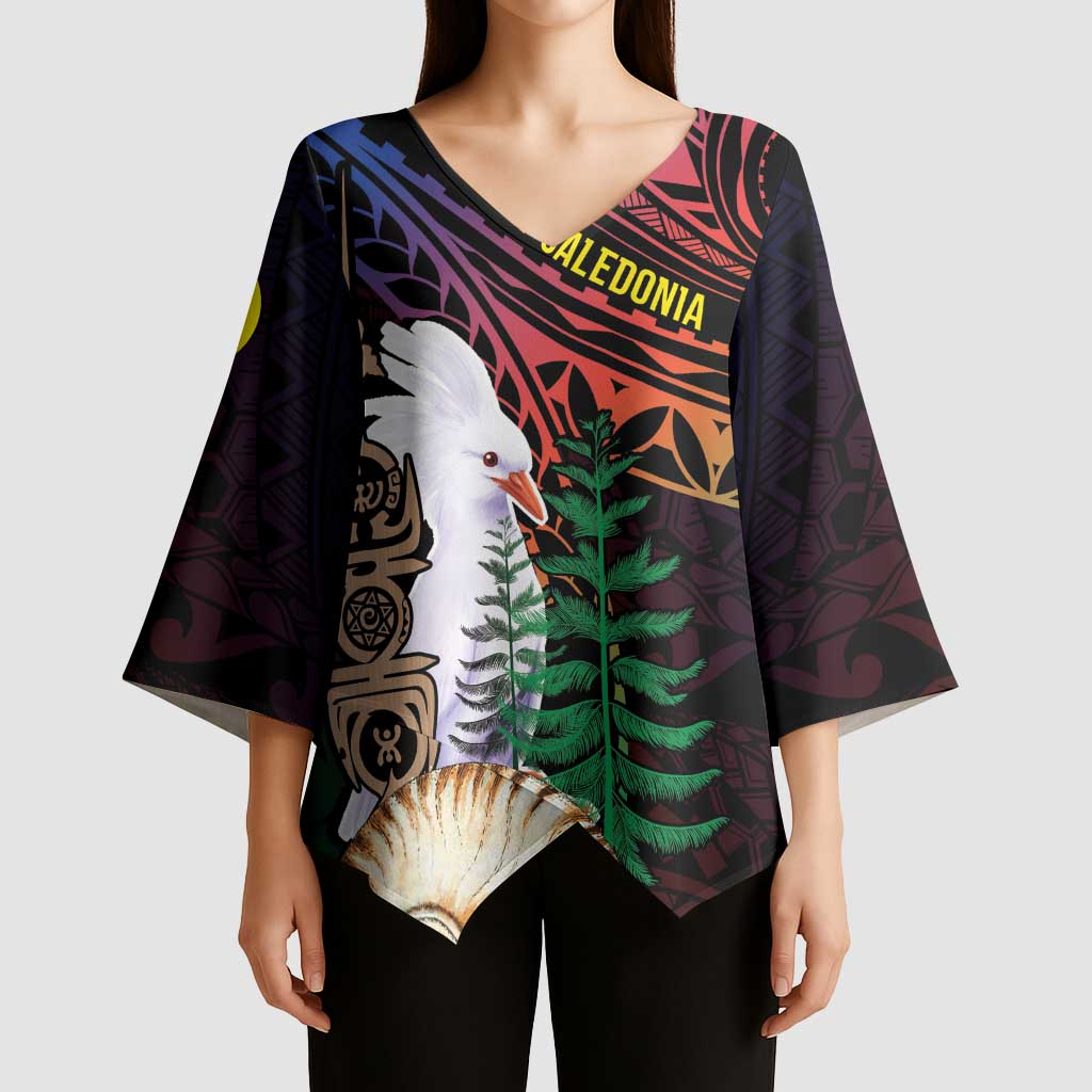 New Caledonia Kanaky Personalized Kimono Sleeve Blouse Kagu Bird Emblem - Polynesian Pride