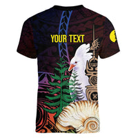 New Caledonia Kanaky Personalized Women V-Neck T-Shirt Kagu Bird Emblem - Polynesian Pride