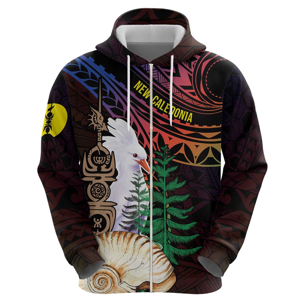 New Caledonia Kanaky Personalized Zip Hoodie Kagu Bird Emblem - Polynesian Pride