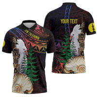 New Caledonia Kanaky Personalized Zipper Polo Shirt Kagu Bird Emblem - Polynesian Pride