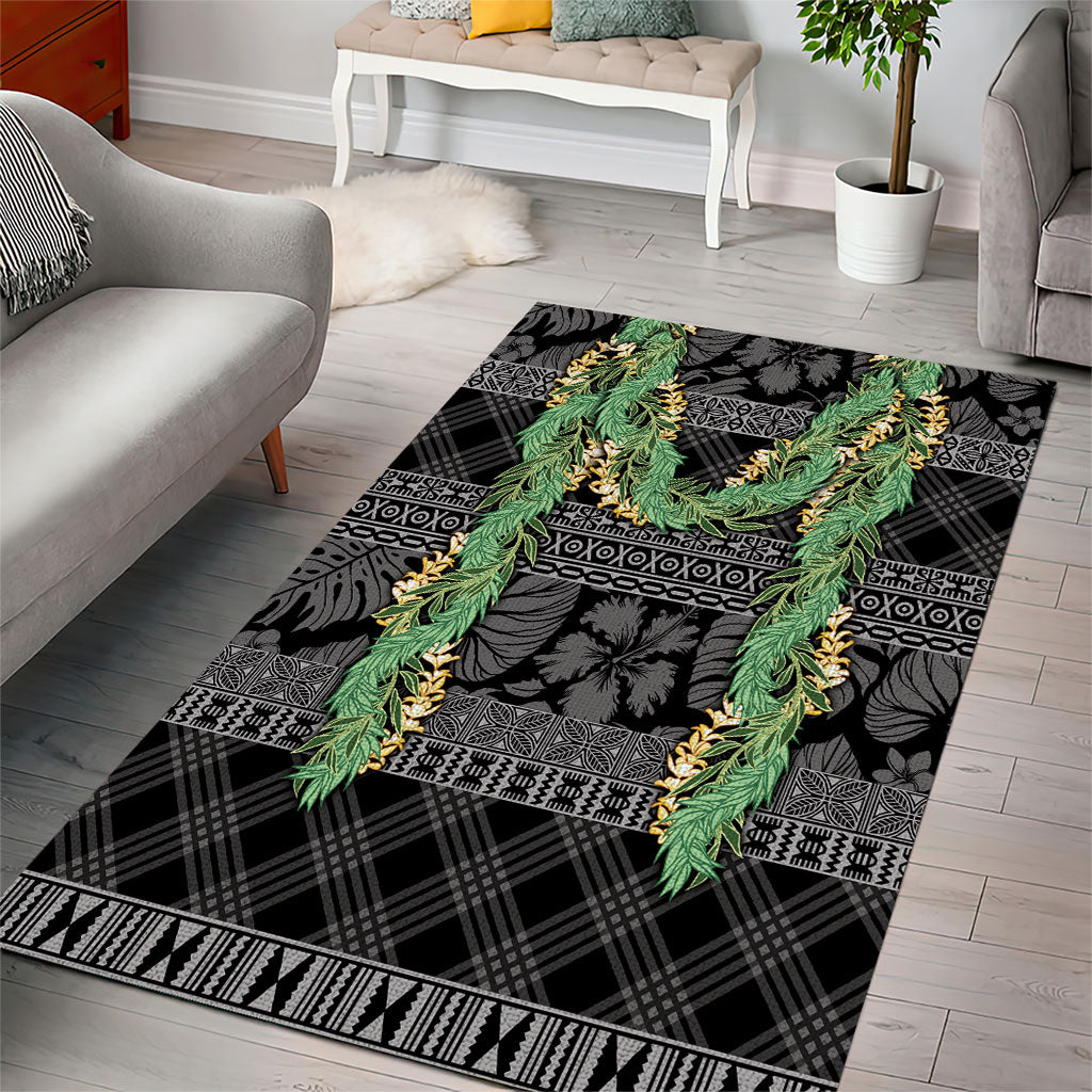 Hawai'i Paniolo Maile Twisted Lei Area Rug Obsidian Black LT7 - Polynesian Pride