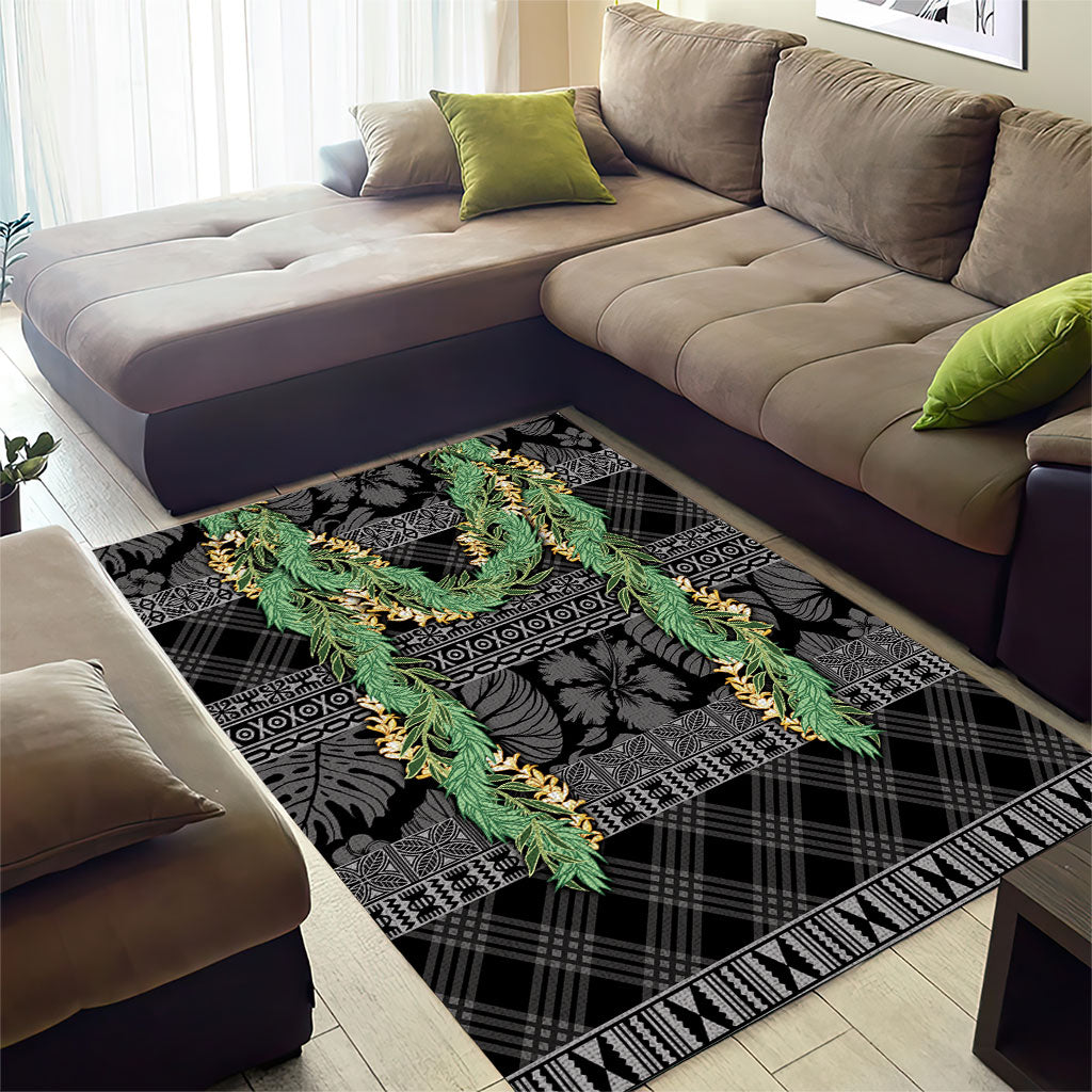 Hawai'i Paniolo Maile Twisted Lei Area Rug Obsidian Black LT7 - Polynesian Pride