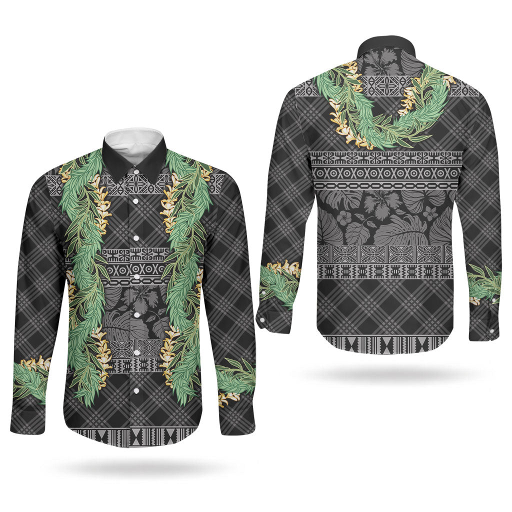 Hawai'i Paniolo Maile Twisted Lei Couples Matching Puletasi and Long Sleeve Button Shirt Obsidian Black LT7 - Polynesian Pride