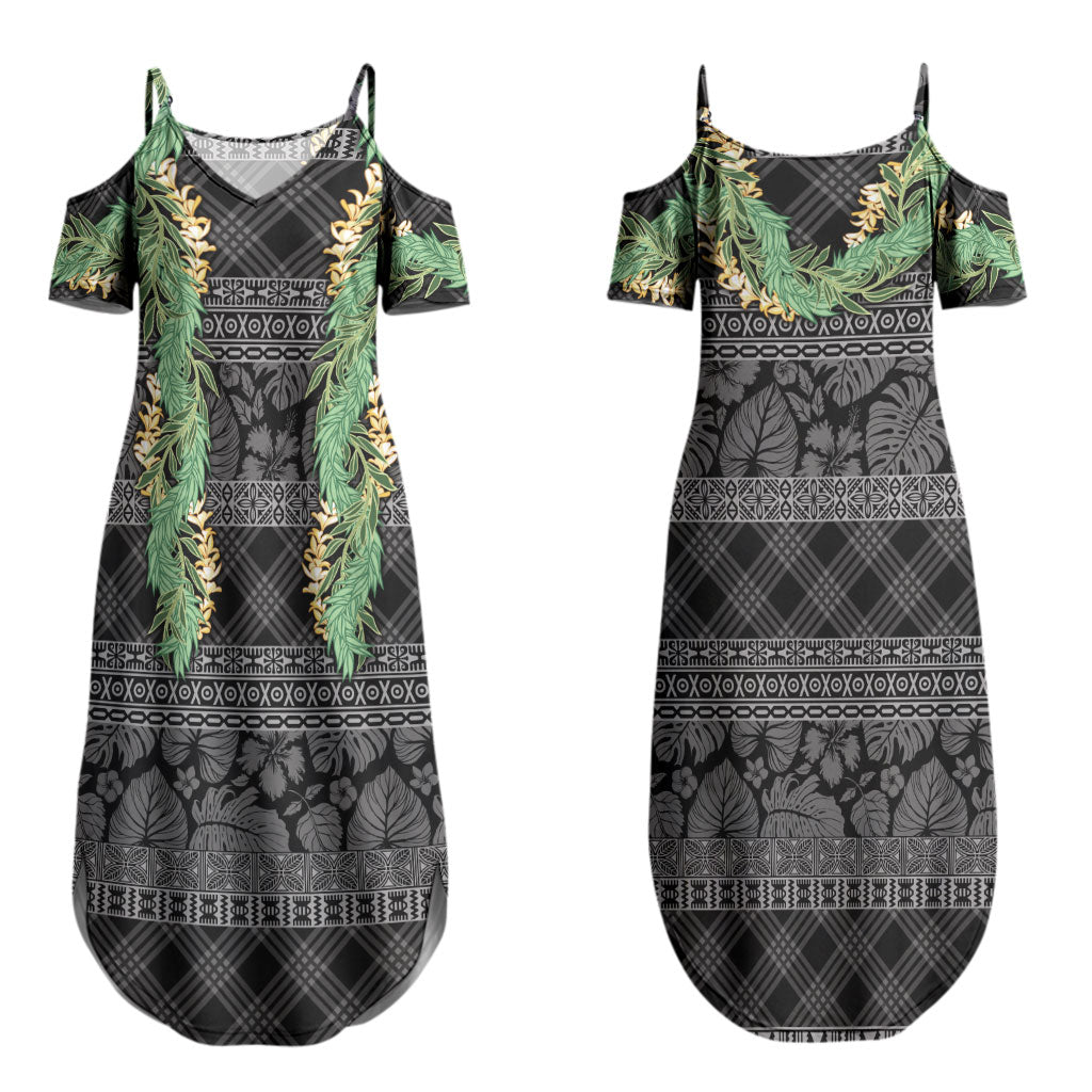 Hawai'i Paniolo Maile Twisted Lei Couples Matching Summer Maxi Dress and Hawaiian Shirt Obsidian Black LT7 - Polynesian Pride