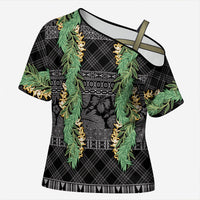 Hawai'i Paniolo Maile Twisted Lei Cross Shoulder Shirt Obsidian Black LT7 Female Black - Polynesian Pride