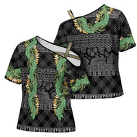 Hawai'i Paniolo Maile Twisted Lei Cross Shoulder Shirt Obsidian Black LT7 - Polynesian Pride