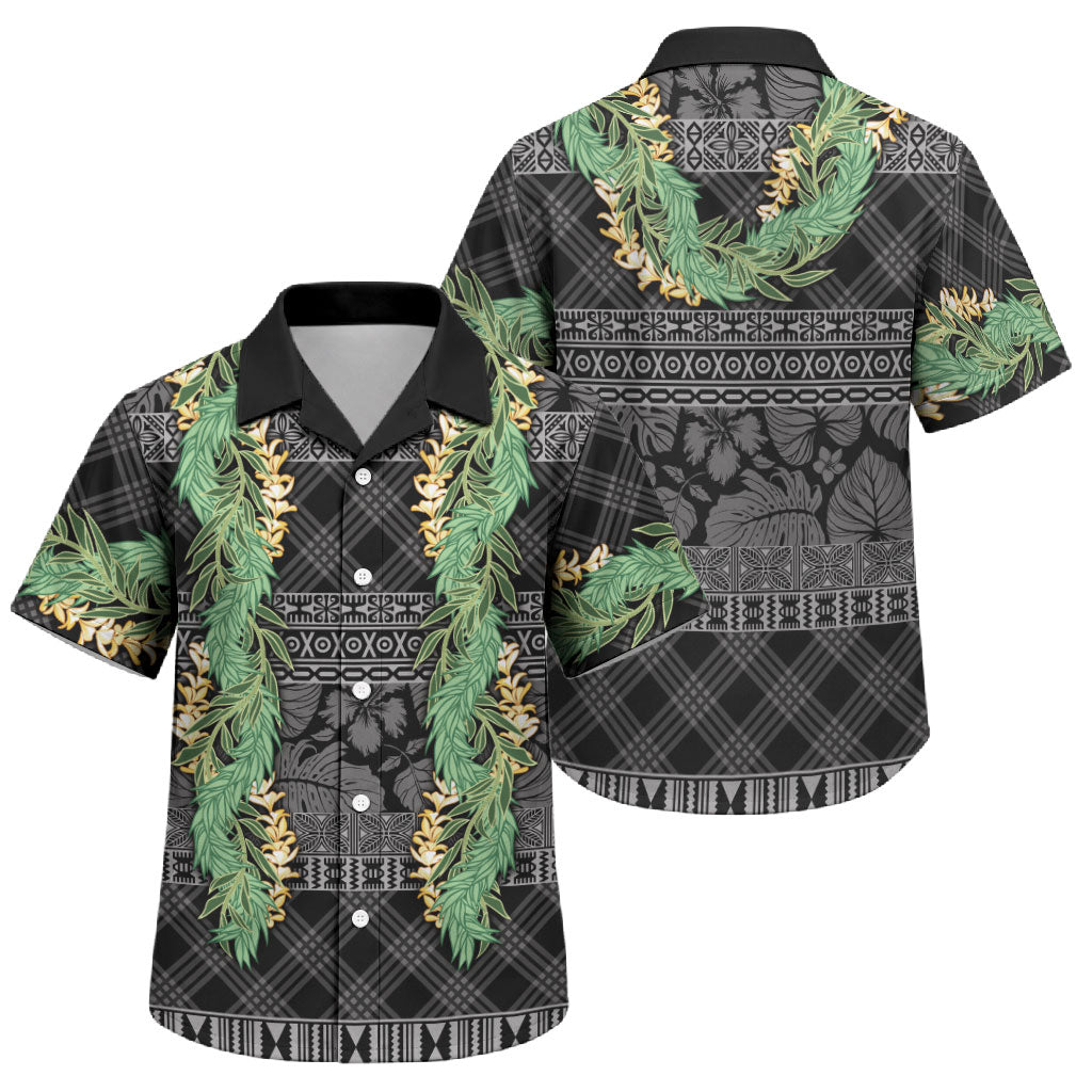 Hawai'i Paniolo Maile Twisted Lei Family Matching Long Sleeve Bodycon Dress and Hawaiian Shirt Obsidian Black LT7 Son's Shirt Black - Polynesian Pride
