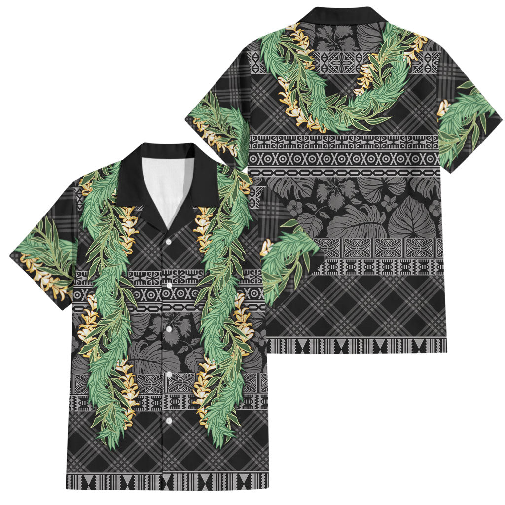 Hawai'i Paniolo Maile Twisted Lei Family Matching Off The Shoulder Long Sleeve Dress and Hawaiian Shirt Obsidian Black LT7 Dad's Shirt - Short Sleeve Black - Polynesian Pride