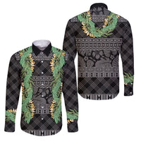 Hawai'i Paniolo Maile Twisted Lei Family Matching Off The Shoulder Long Sleeve Dress and Hawaiian Shirt Obsidian Black LT7 Dad's Shirt - Long Sleeve Black - Polynesian Pride