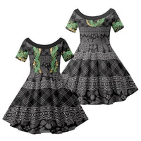 Hawai'i Paniolo Maile Twisted Lei Family Matching Puletasi and Hawaiian Shirt Obsidian Black LT7 Daughter's Dress Black - Polynesian Pride