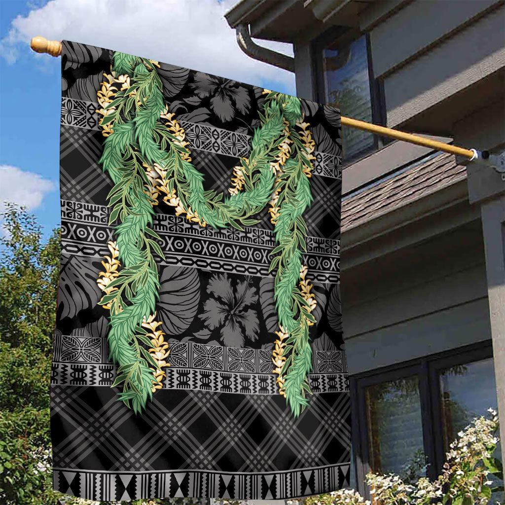 Hawai'i Paniolo Maile Twisted Lei Garden Flag Obsidian Black LT7 - Polynesian Pride