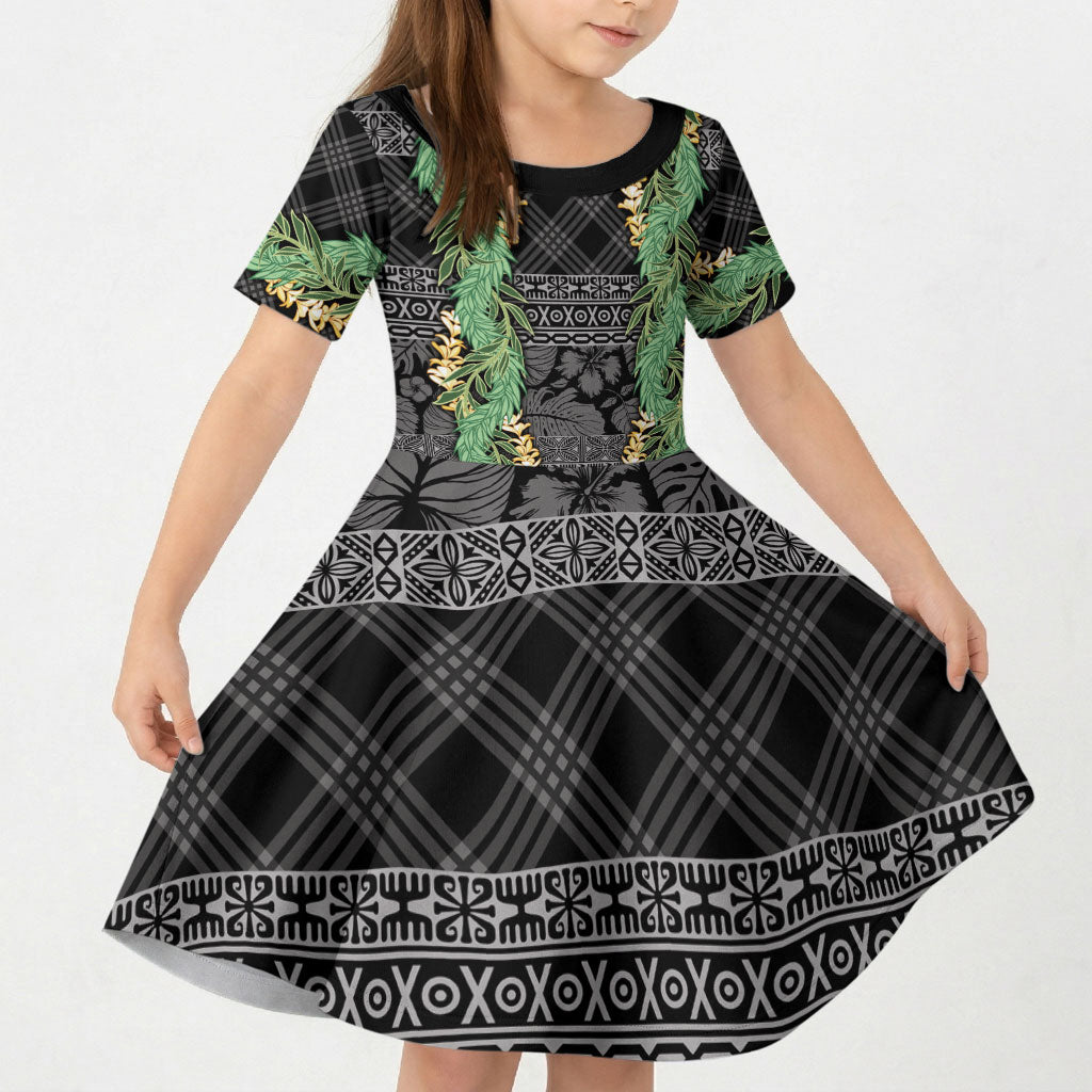 Hawai'i Paniolo Maile Twisted Lei Kid Short Sleeve Dress Obsidian Black LT7 KID Black - Polynesian Pride