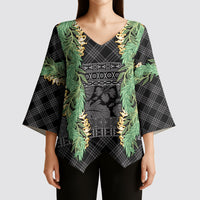 Hawai'i Paniolo Maile Twisted Lei Kimono Sleeve Blouse Obsidian Black LT7 - Polynesian Pride