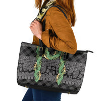 Hawai'i Paniolo Maile Twisted Lei Leather Tote Bag Obsidian Black LT7 Black - Polynesian Pride