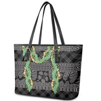 Hawai'i Paniolo Maile Twisted Lei Leather Tote Bag Obsidian Black LT7 - Polynesian Pride