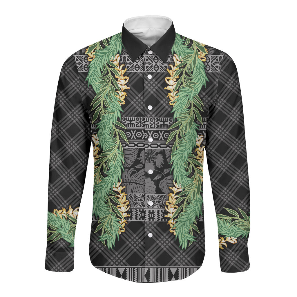 Hawai'i Paniolo Maile Twisted Lei Long Sleeve Button Shirt Obsidian Black LT7 Unisex Black - Polynesian Pride