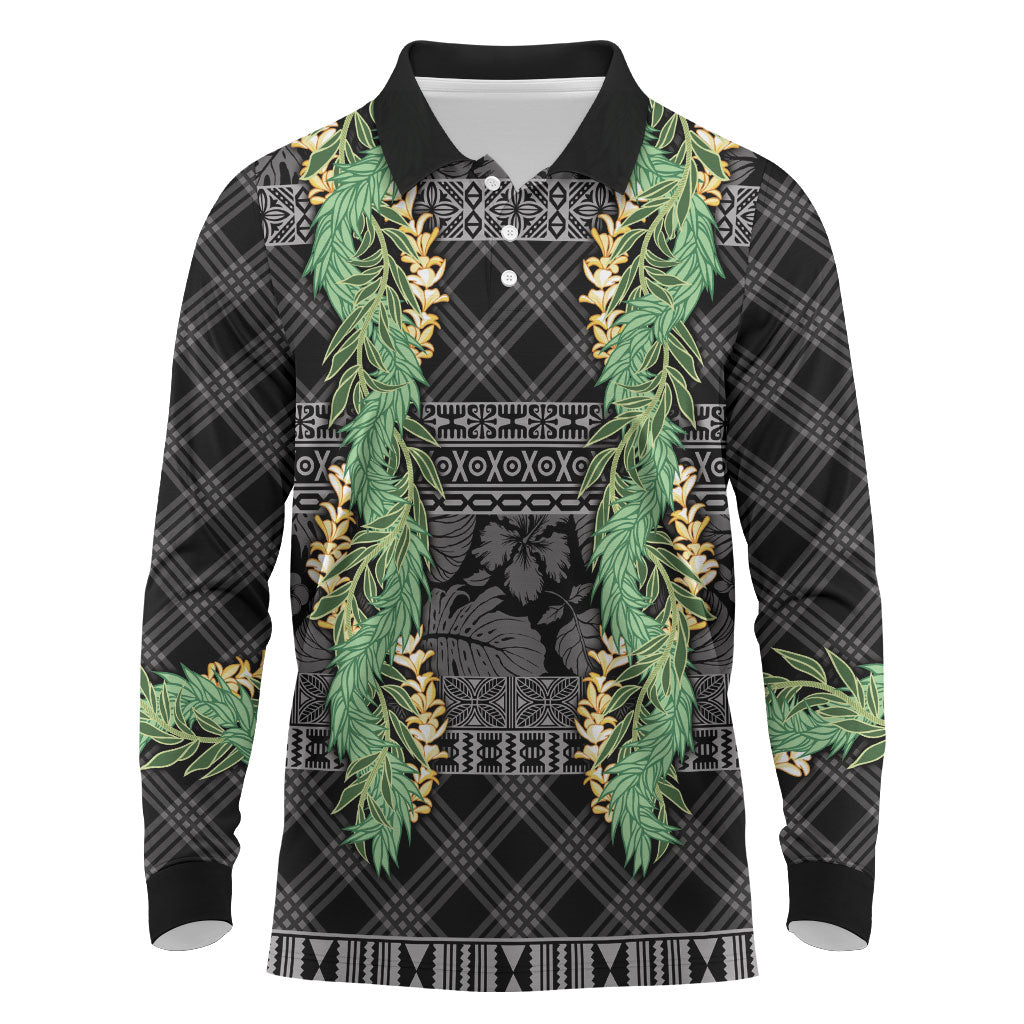 Hawai'i Paniolo Maile Twisted Lei Long Sleeve Polo Shirt Obsidian Black LT7 Black - Polynesian Pride