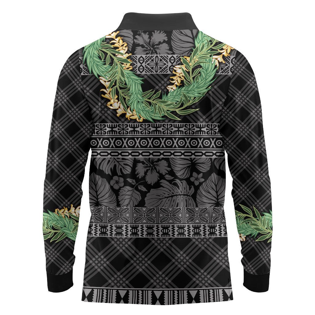 Hawai'i Paniolo Maile Twisted Lei Long Sleeve Polo Shirt Obsidian Black LT7 - Polynesian Pride