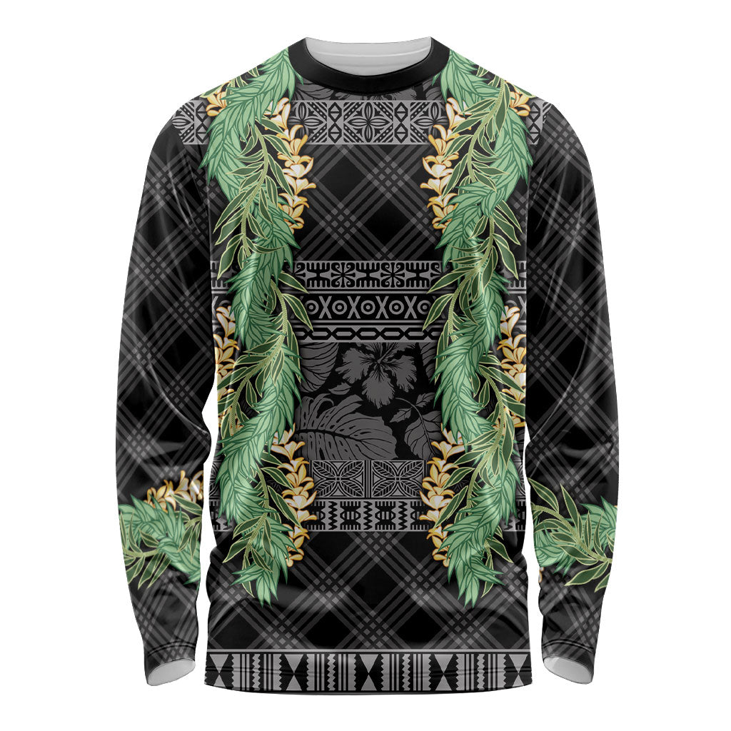 Hawai'i Paniolo Maile Twisted Lei Long Sleeve Shirt Obsidian Black LT7 Unisex Black - Polynesian Pride