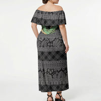Hawai'i Paniolo Maile Twisted Lei Off Shoulder Maxi Dress Obsidian Black LT7 - Polynesian Pride