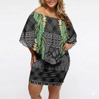 Hawai'i Paniolo Maile Twisted Lei Off Shoulder Short Dress Obsidian Black LT7 Women Black - Polynesian Pride