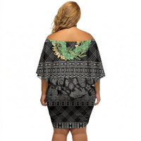 Hawai'i Paniolo Maile Twisted Lei Off Shoulder Short Dress Obsidian Black LT7 - Polynesian Pride
