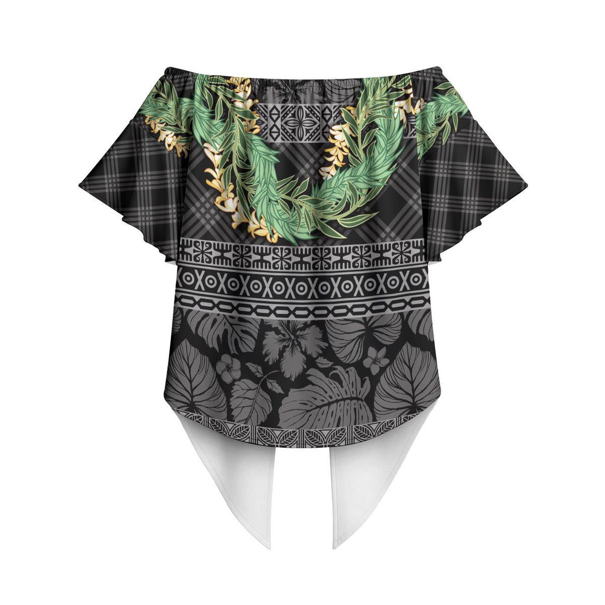 Hawai'i Paniolo Maile Twisted Lei Off Shoulder Wrap Waist Top Obsidian Black LT7 - Polynesian Pride