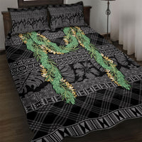 Hawai'i Paniolo Maile Twisted Lei Quilt Bed Set Obsidian Black LT7 Black - Polynesian Pride