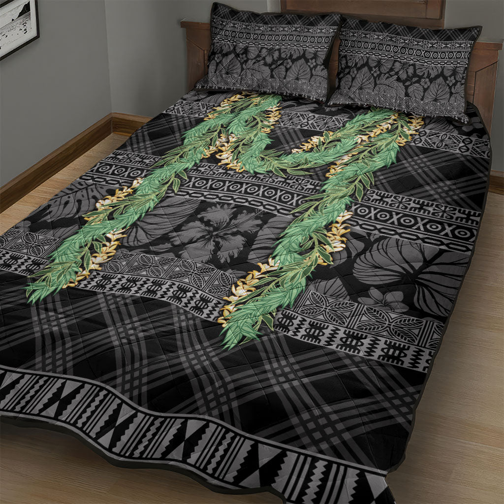 Hawai'i Paniolo Maile Twisted Lei Quilt Bed Set Obsidian Black LT7 - Polynesian Pride