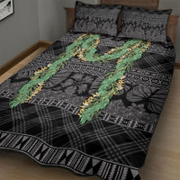 Hawai'i Paniolo Maile Twisted Lei Quilt Bed Set Obsidian Black LT7 - Polynesian Pride