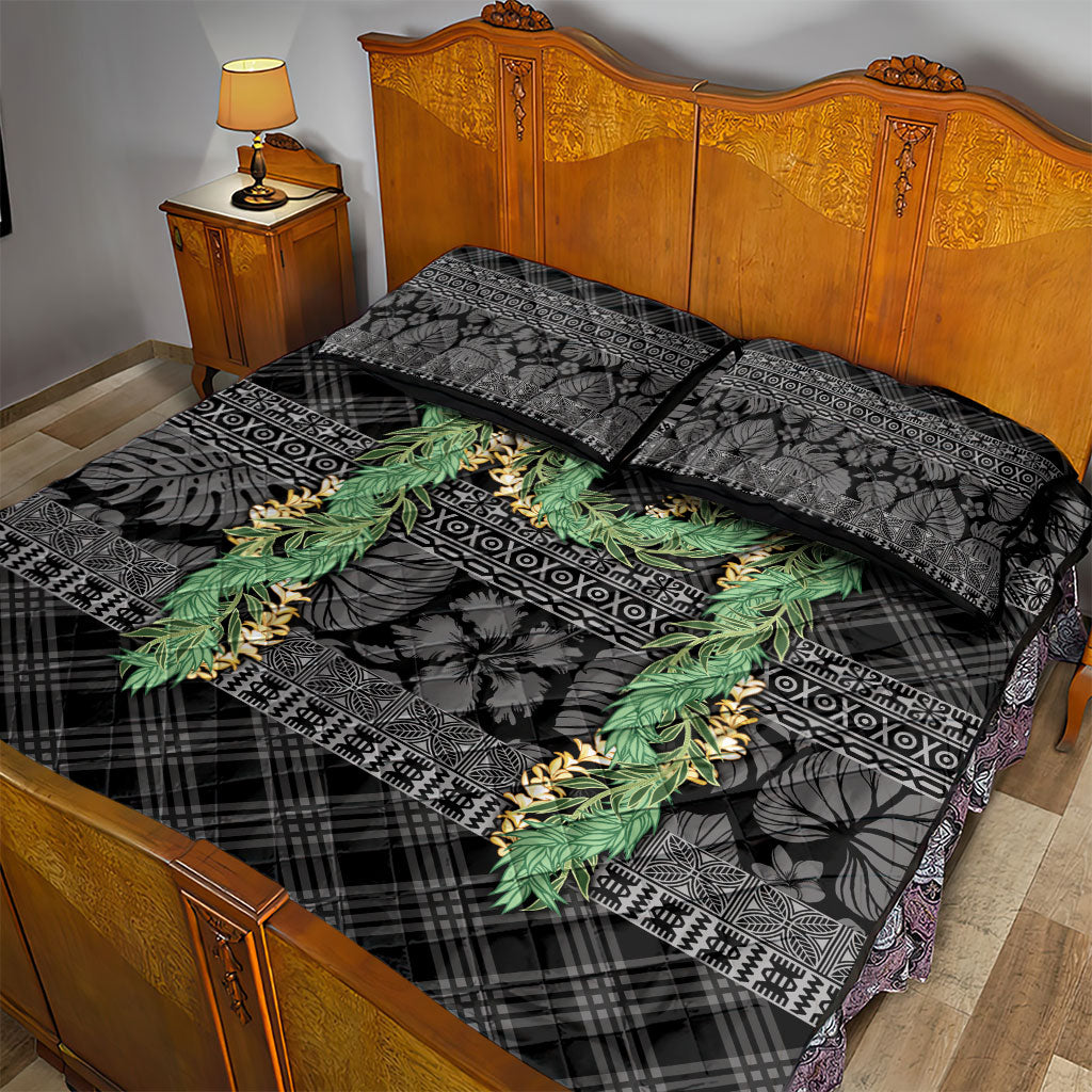Hawai'i Paniolo Maile Twisted Lei Quilt Bed Set Obsidian Black LT7 - Polynesian Pride