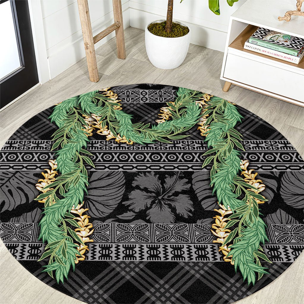 Hawai'i Paniolo Maile Twisted Lei Round Carpet Obsidian Black LT7 Black - Polynesian Pride