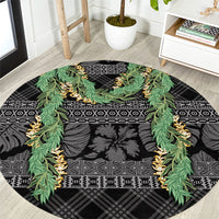 Hawai'i Paniolo Maile Twisted Lei Round Carpet Obsidian Black LT7 Black - Polynesian Pride