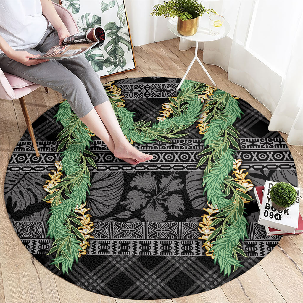 Hawai'i Paniolo Maile Twisted Lei Round Carpet Obsidian Black LT7 - Polynesian Pride