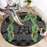 Hawai'i Paniolo Maile Twisted Lei Round Carpet Obsidian Black LT7 - Polynesian Pride