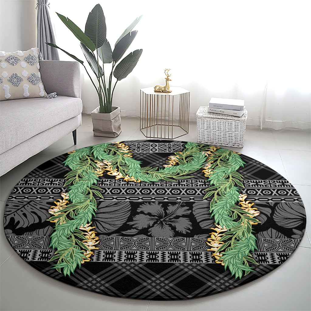 Hawai'i Paniolo Maile Twisted Lei Round Carpet Obsidian Black LT7 - Polynesian Pride
