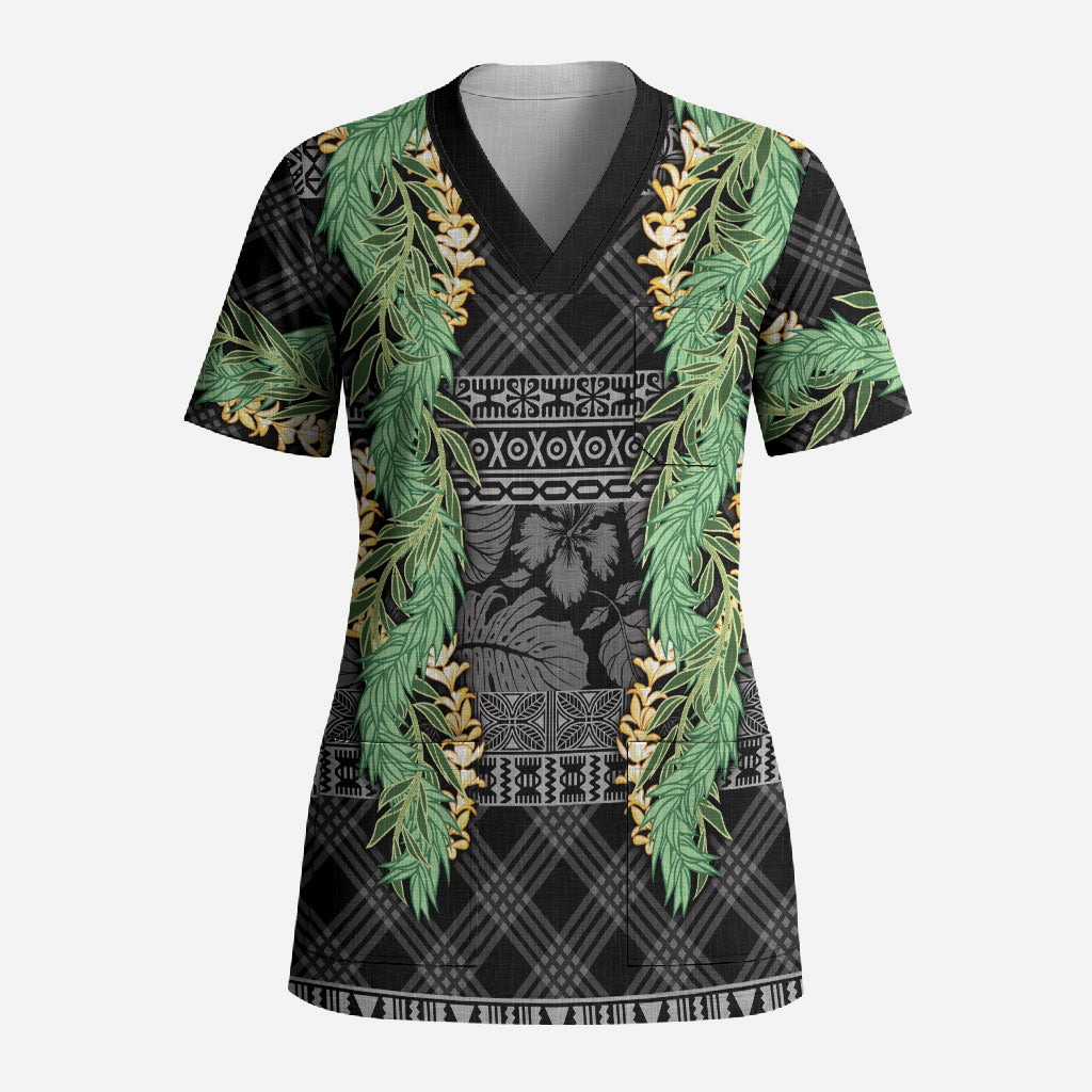 Hawai'i Paniolo Maile Twisted Lei Scrub Top Obsidian Black LT7 Adult Black - Polynesian Pride