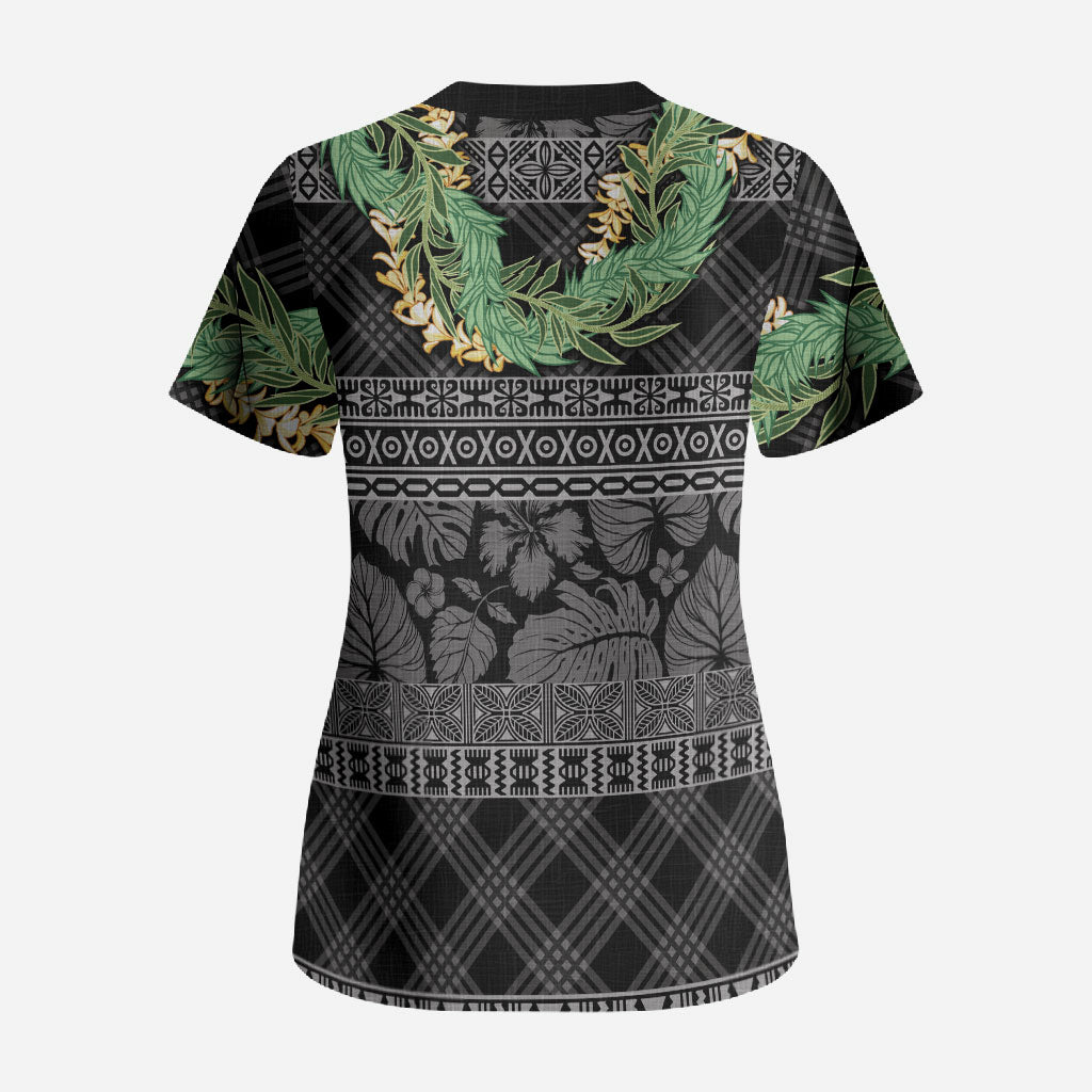 Hawai'i Paniolo Maile Twisted Lei Scrub Top Obsidian Black LT7 - Polynesian Pride