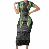 Hawai'i Paniolo Maile Twisted Lei Short Sleeve Bodycon Dress Obsidian Black LT7 Long Dress Black - Polynesian Pride