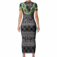 Hawai'i Paniolo Maile Twisted Lei Short Sleeve Bodycon Dress Obsidian Black LT7 - Polynesian Pride