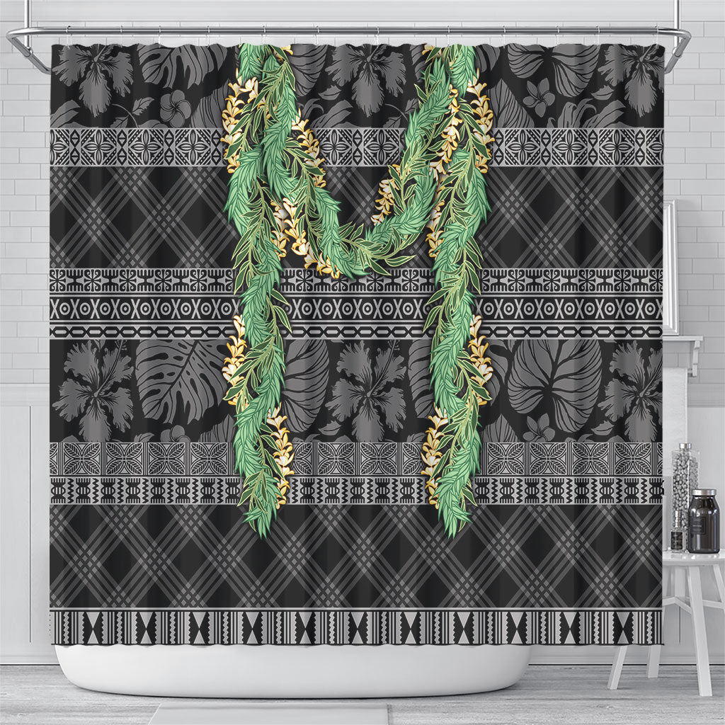 Hawai'i Paniolo Maile Twisted Lei Shower Curtain Obsidian Black LT7 - Polynesian Pride