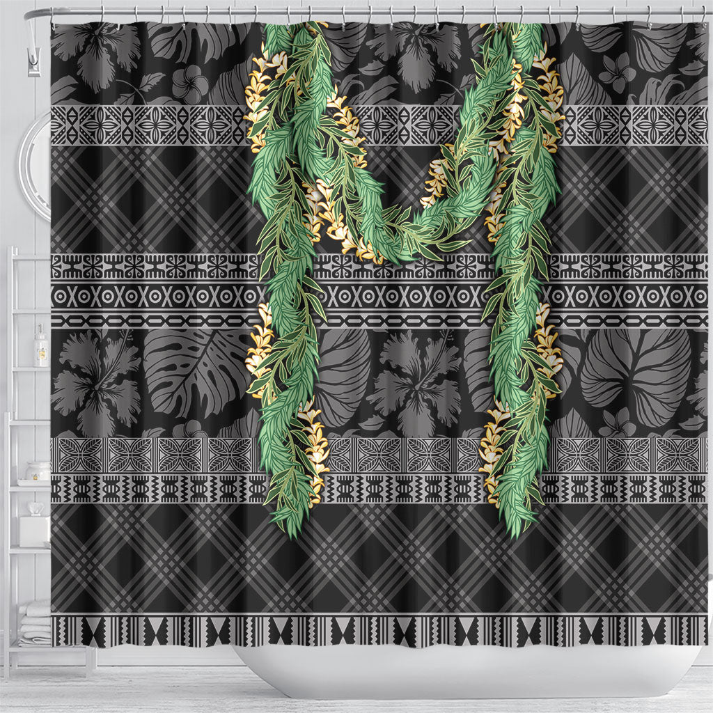 Hawai'i Paniolo Maile Twisted Lei Shower Curtain Obsidian Black LT7 - Polynesian Pride