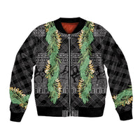 Hawai'i Paniolo Maile Twisted Lei Sleeve Zip Bomber Jacket Obsidian Black LT7 Unisex Black - Polynesian Pride